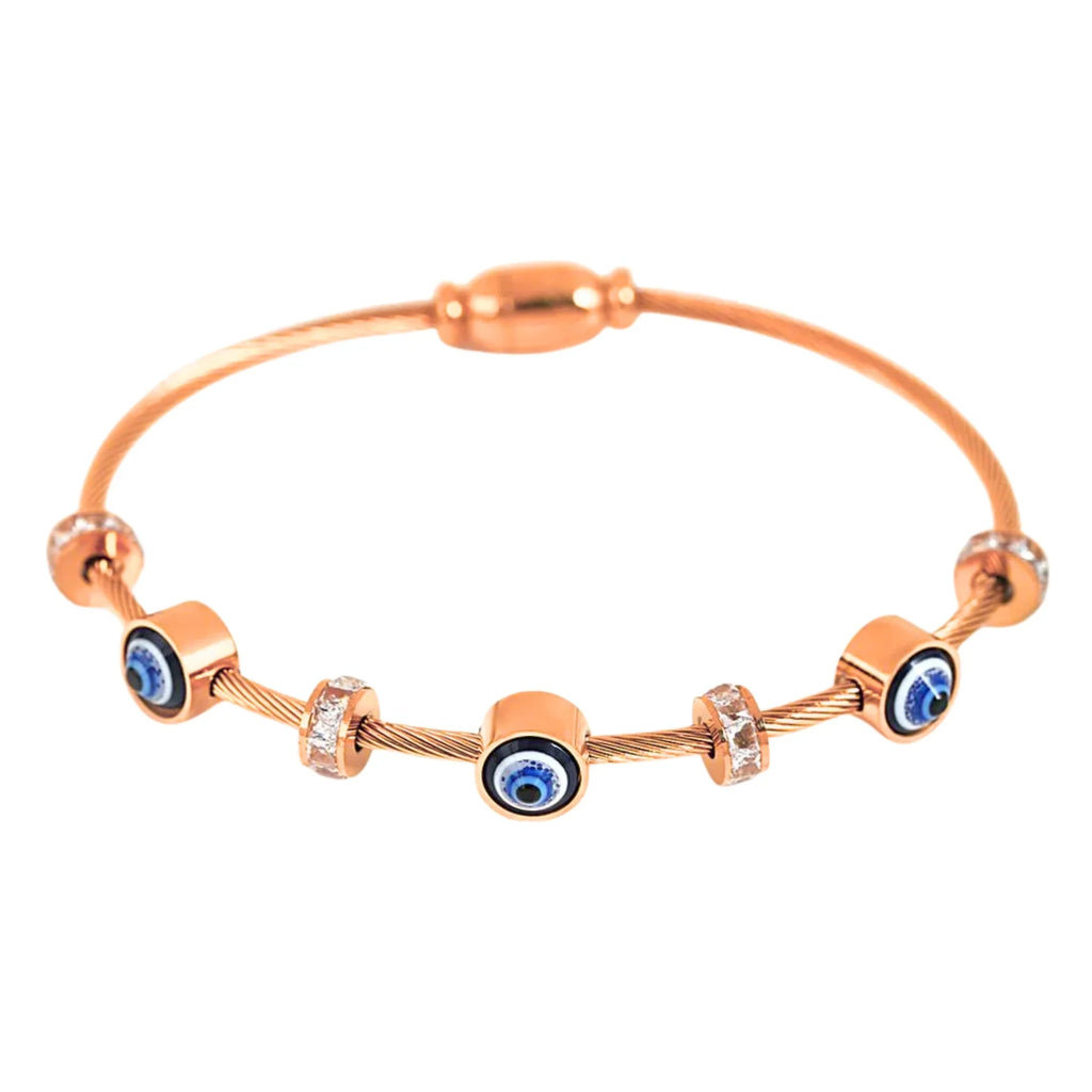 Rose Gold Evil Eye Bangle Bracelet-0