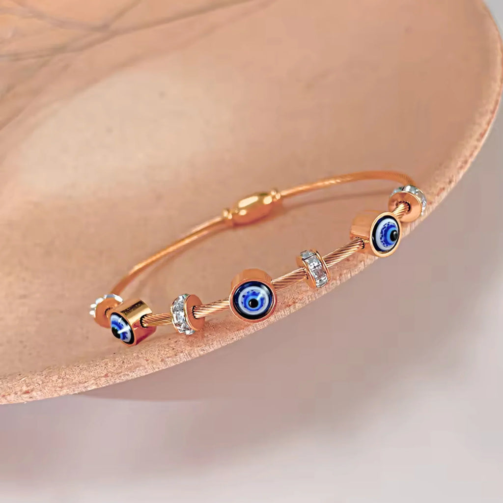 Rose Gold Evil Eye Bangle Bracelet-3