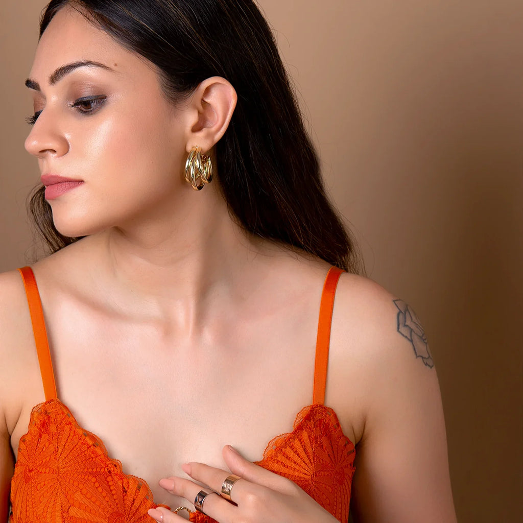 Chunky Gold Triple Hoop Earring-1
